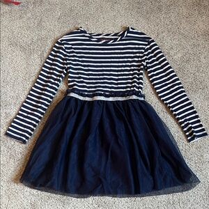 Navy and White Striped Kids Tutu Dress - size 6/6x